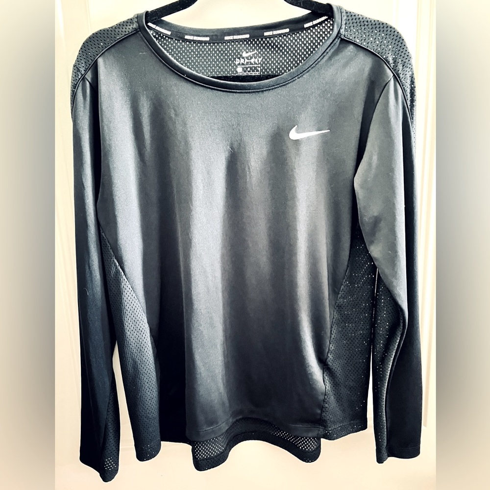 Nike Black Dri-Fit Long Sleeve Shirt with Mesh Back and mesh side panels on arms